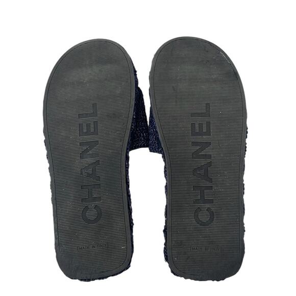 Chanel Raffia Cord Braided CC Slides Sandals Mules Navy Blue Size 39 - Picture 9 of 11